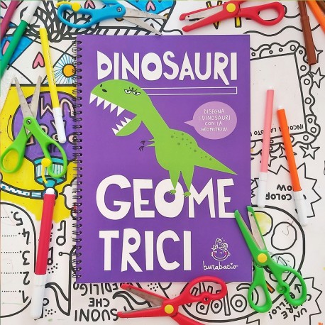 Dinosauri Geometrici | Activity book di disegno, ritaglio e collage